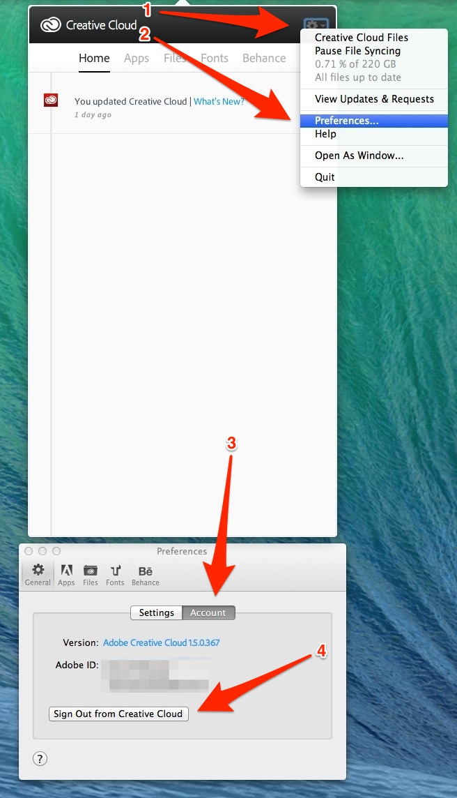 sign out of adobe cc app osx